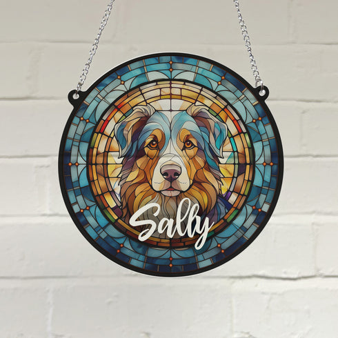 Australian Shepherd Personalised Stained Glass Effect Suncatcher